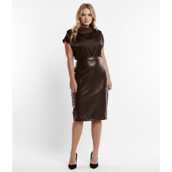 Express Dresses & Skirts - Draped Mock Neck Faux Leather Midi Dress